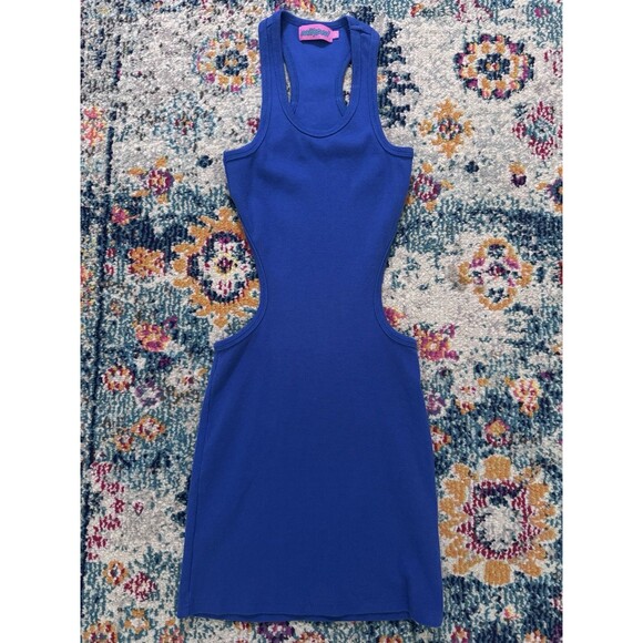 Edikted Women's Sleeveless‎ Blue Ribbed Cutout Dress Size Small - Picture 1 of 6